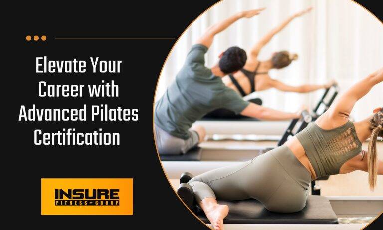 group of people doing pilates with the caption Elevate Your Career with Advanced Pilates Certification