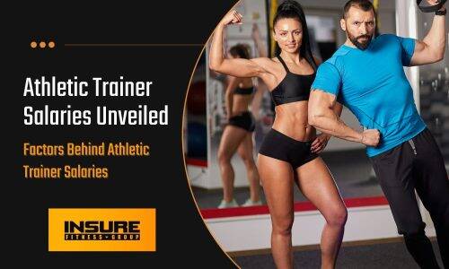 Confident athletic trainer coaching a focused female athlete with the headline 'Athletic Trainer Salaries Unveiled' for a blog on 'how much does an athletic trainer make'.